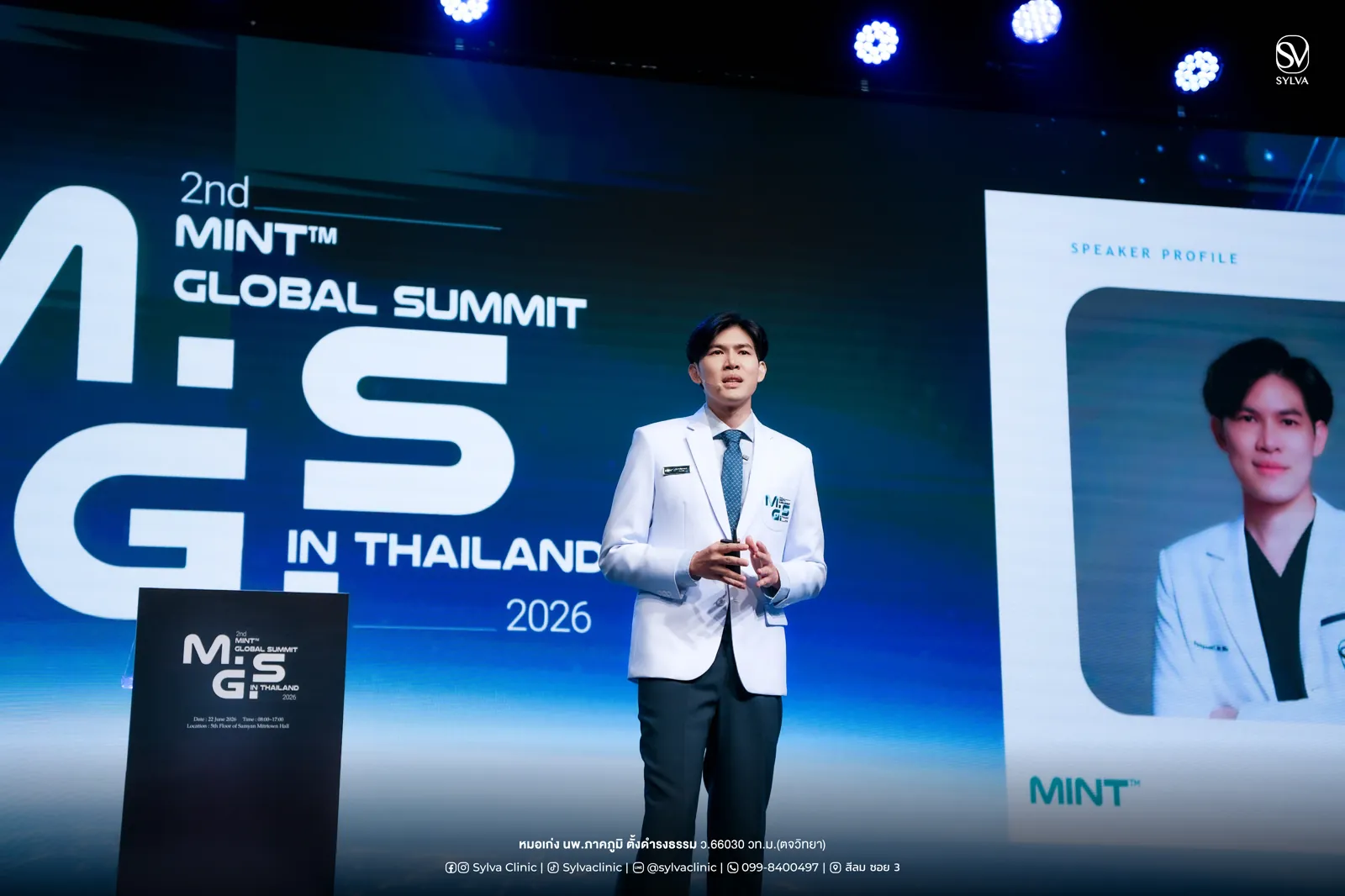 หมอเก่ง นพ.ภาคภูมิ บรรยายเทคนิคร้อยไหมกรอบหน้าบนเวที MINT Global Summit 2026